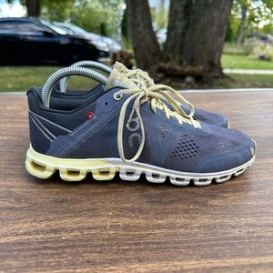 On Cloudflow 8 Womens Blue/Gray/Yellow Athletic Running Shoes Sneakers